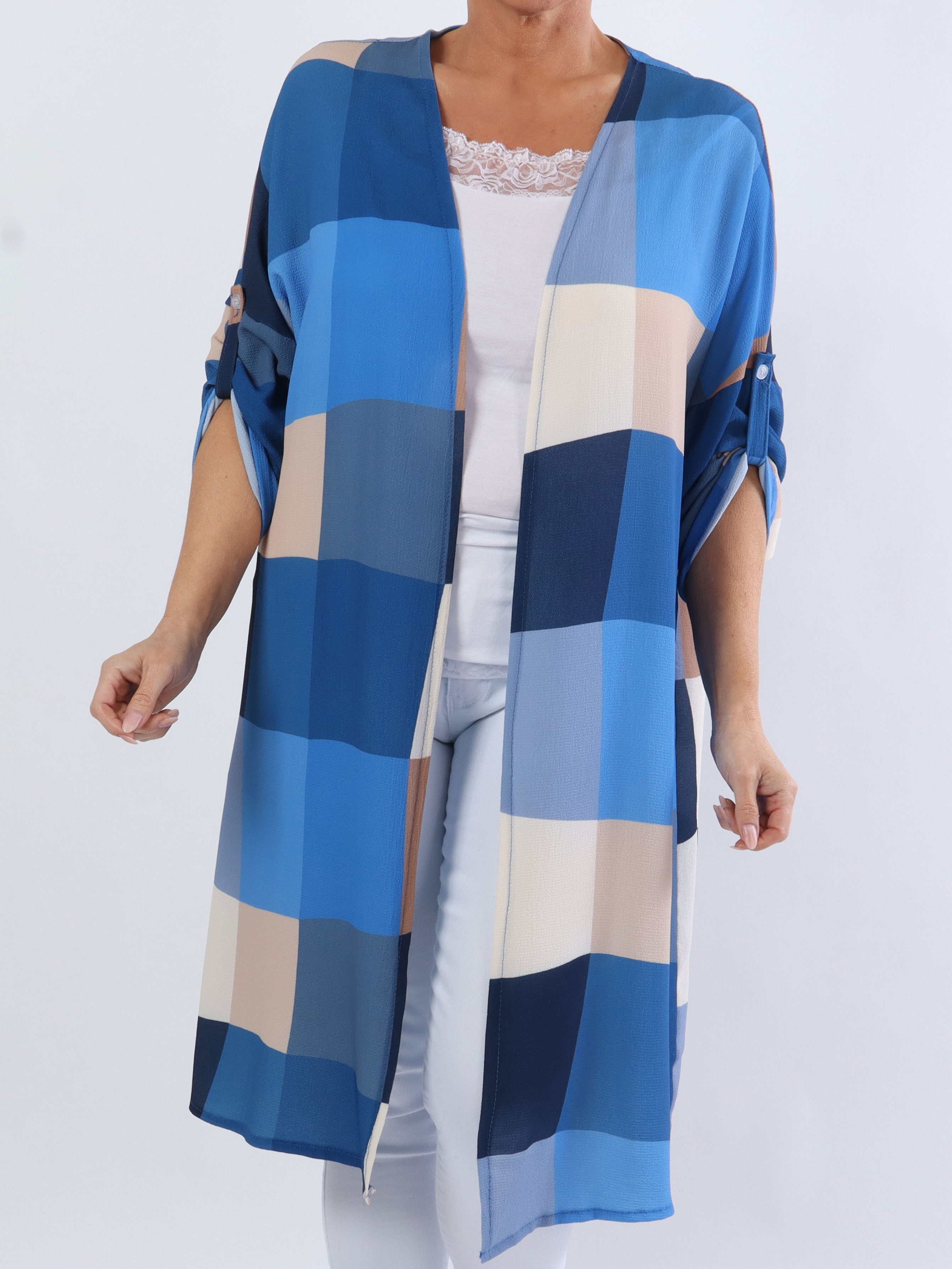 Vanesa Kimono - Söt plus size kimono i viskos med rutor - Pink